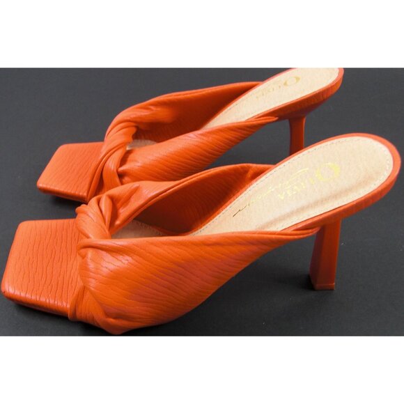 Olivia Ferguson Women's Slip-on Orange Heels Opened Toe Pump Size 7 - Picture 4 of 5